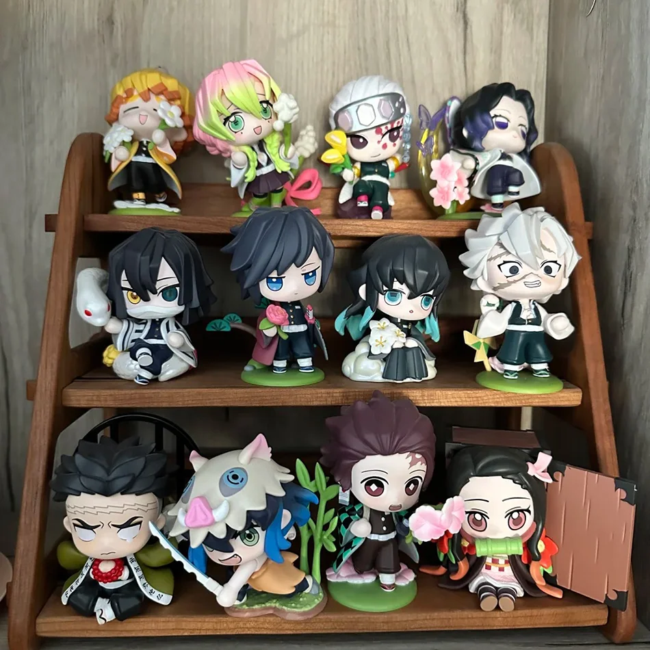1-12 Stück Anime Demon Slayer Blind Box Tanjiro Kamado Nezuko Cartoon-Figur PVC-Modell Geburtsblumen-Ornament Weihnachts- und Halloween-Geschenke