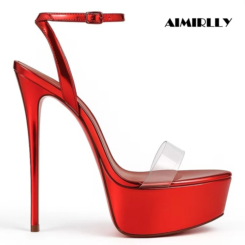 

Summer Women Platform PVC Strap High Heel Sandals Open Toe Ankle Strap Fashion Stiletto Party & Wedding Shoes