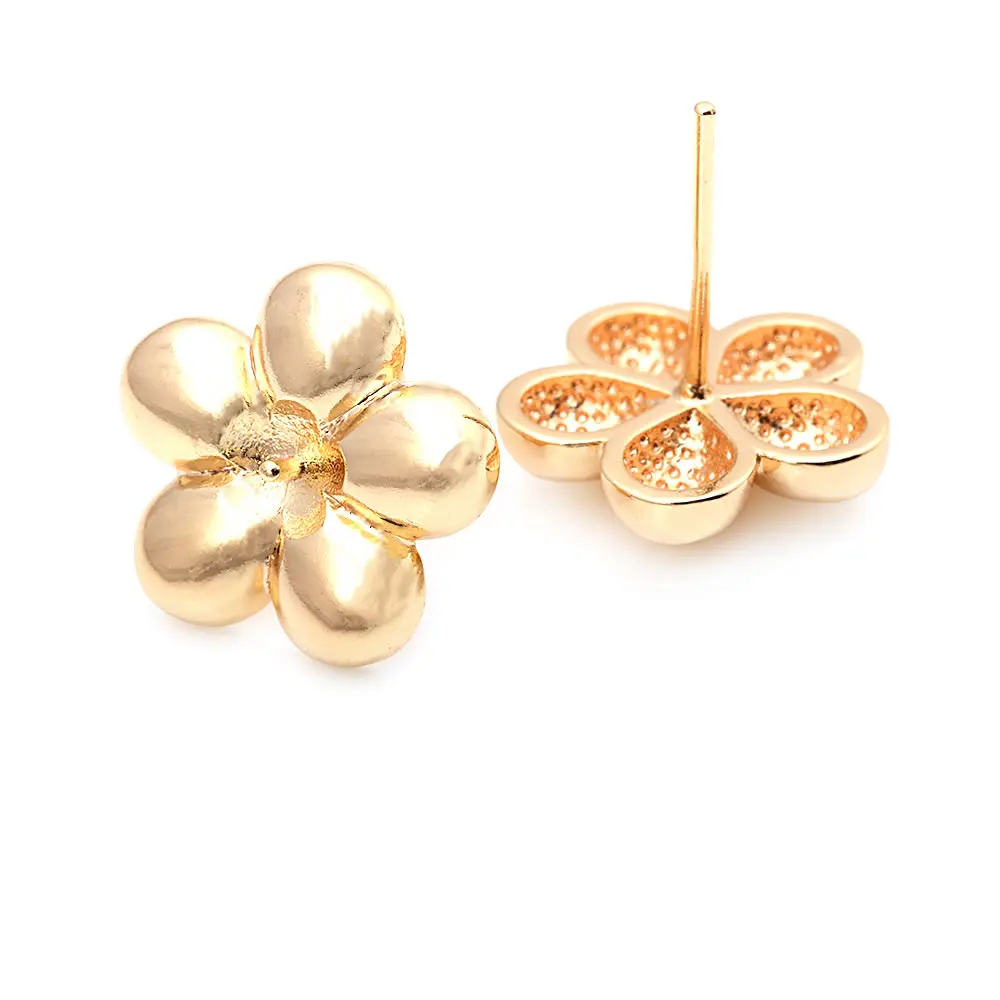 18K Gold Color Brass Flower Stud Earrings Pins Earrings High Quality Diy Jewelry Making Supplies Earrings Accessories for Women