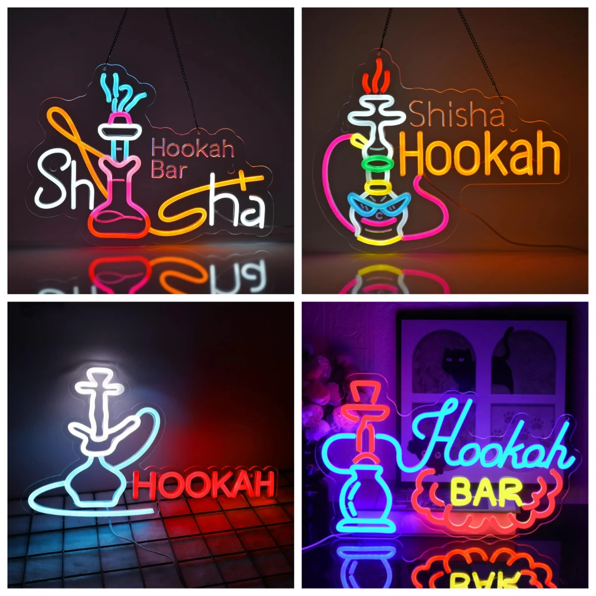 Shisha Neon Sign USB Dimmable LED Lights for Hookah Restaurant Smoke Home Man Cave Louge Shop Bar Pub Wall Decor Signboard Light