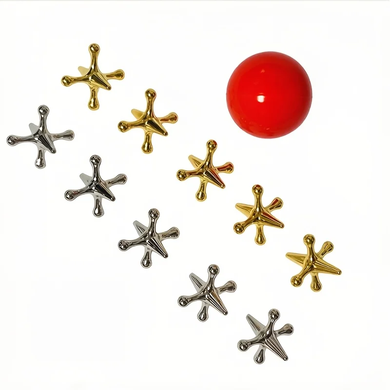 11Pcs Classic Metal Jacks Game Set, Retro Toy with 1 Ball & 10 Jacks