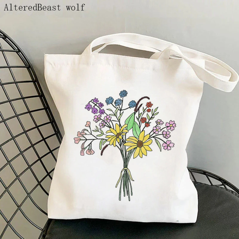 

Women Shopper bag Wildflower Creations Colored Bouquet Bag Harajuku Shopping Canvas Shopper Bag girl handbag Shoulder Lady Bag