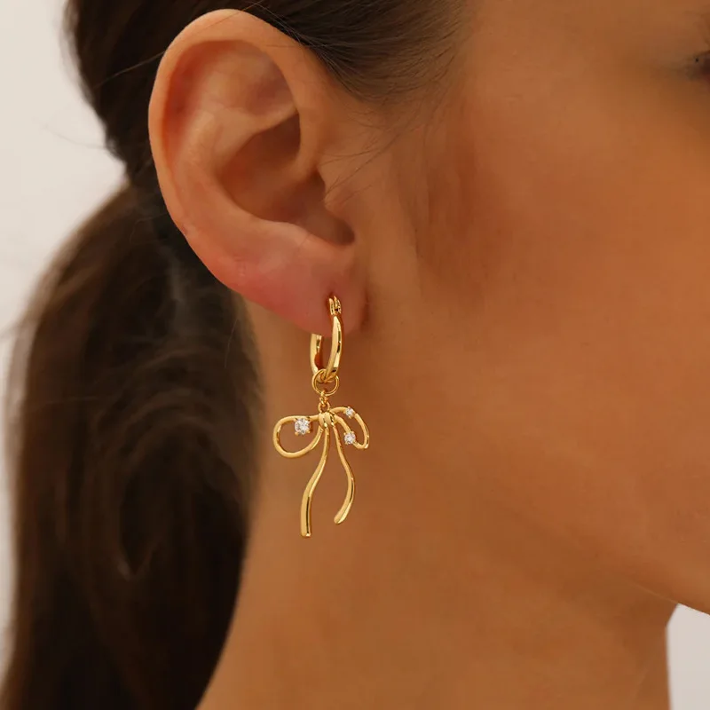 Boucles d'oreilles pendantes géométriques pour femmes, nœud papillon vintage, cuivre plaqué or, gros bijoux de fête exquis, cadeaux pour dames et filles