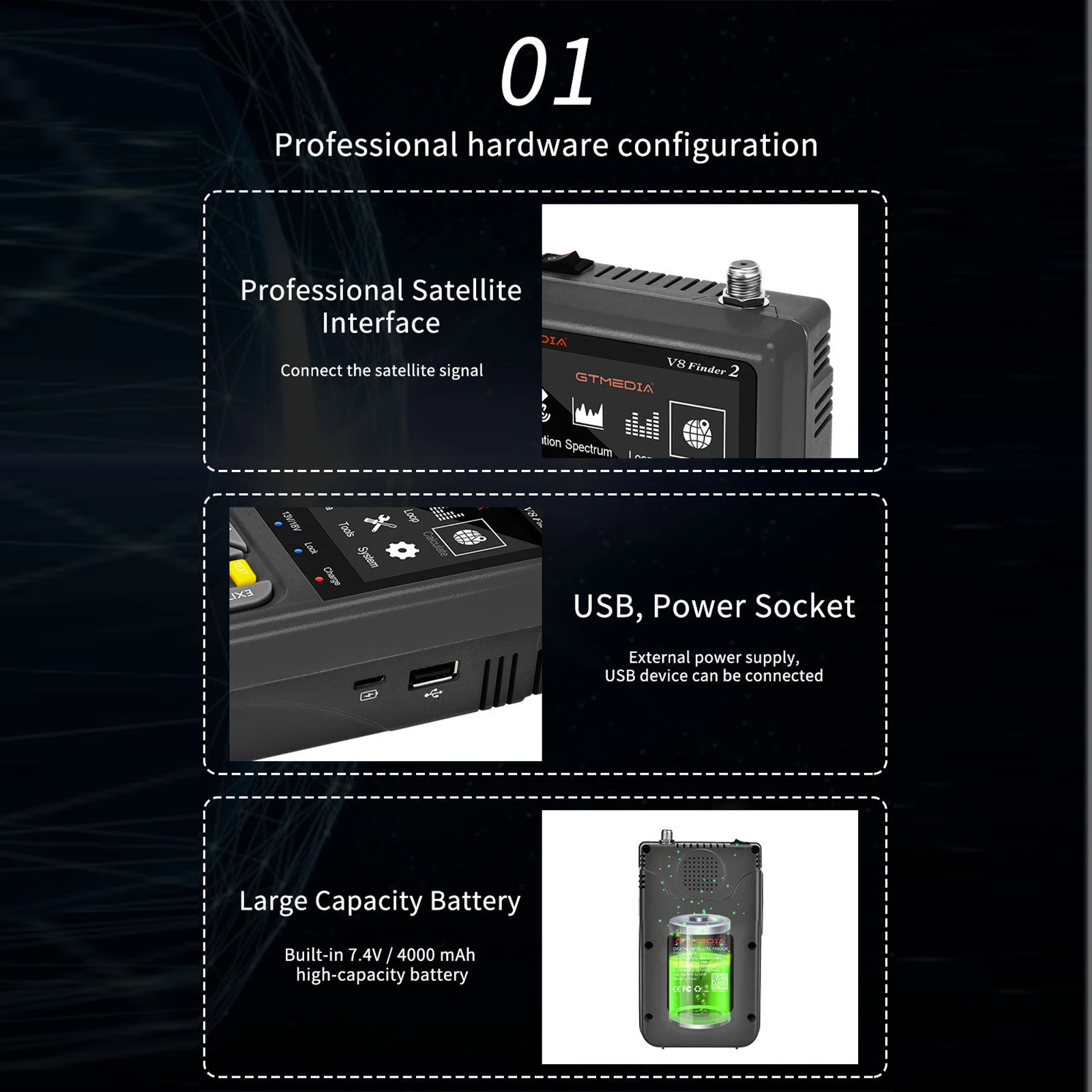 Satellite Signal Finder TV Satellite Finder Meter with 3.5inch LCD Display Satellite Signal Finder and Sat Dish Adjustment