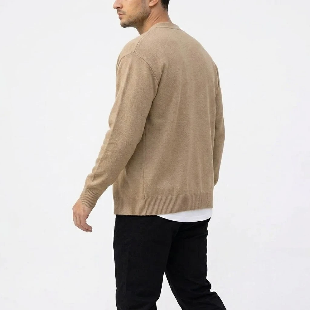 Outdoor-Herren-Strickjacke mit V-Ausschnitt, langen Ärmeln, einfarbig, lässige Sportbekleidung, geknöpfter Strickmantel. – Detail 6