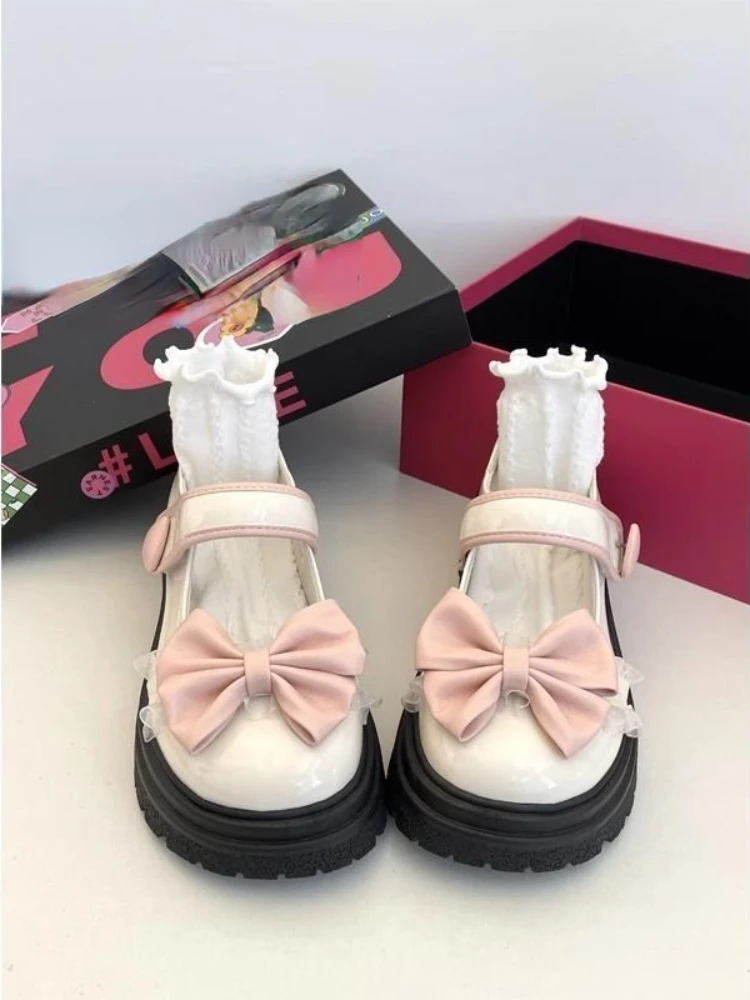 Sweet Lovely Lolita Mary Jane Small Leather Shoes Women 2024 New Summer Thick Soles Shoes Female All Match Uniform Single Shoes