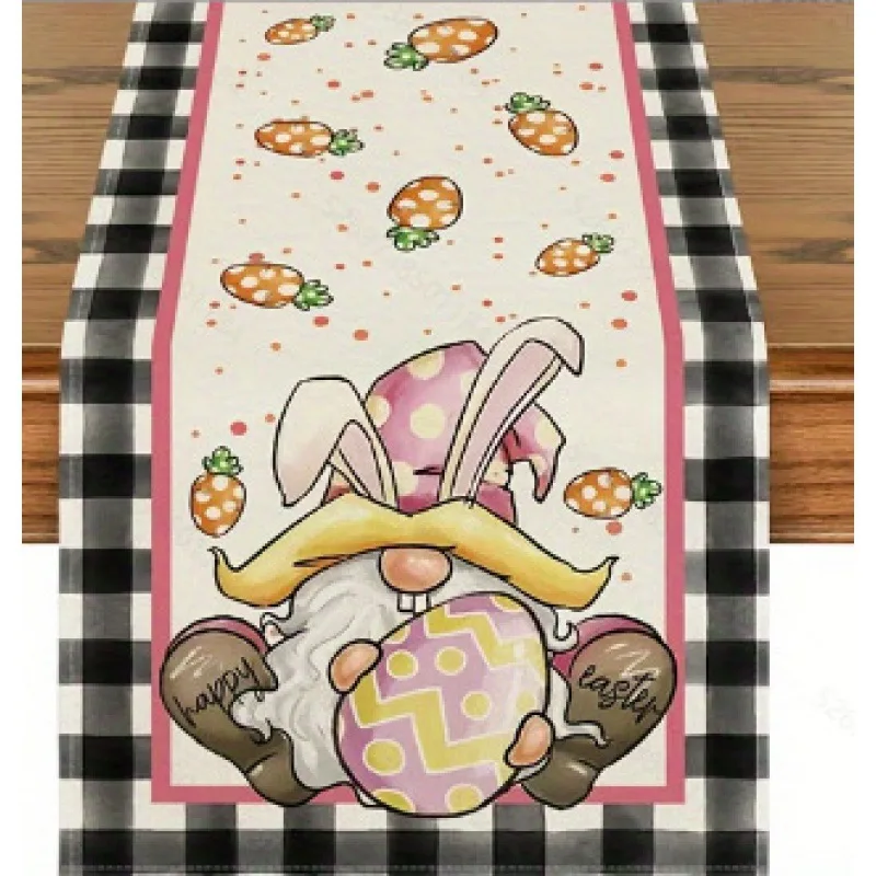 Happy Easter Egg Cute Bunny Table Runner Holiday Party Decoration Summer Gathering Dining Table Runner for Wedding Decorations