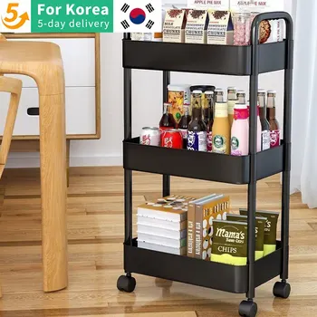 주방 보관용 솔리드 트롤리 카트, 이동식 선반, 다기능 정리함 랙, 3 층 트롤리