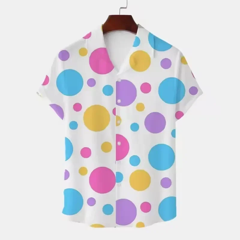 

Men's Short-sleeved Shirt with Polka Dot Print, Hawaiian Beach Lapel, Stylish Casual Men's Dress Shirt