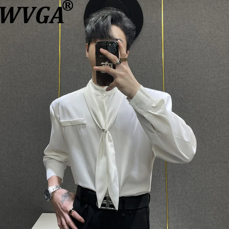

WVGA Весна Осень Новые мужские приливы Высококачественный галстук во французском стиле Модная рубашка с длинным рукавом Нишевый шикарный повседневный топ с воротником-стойкой W17640