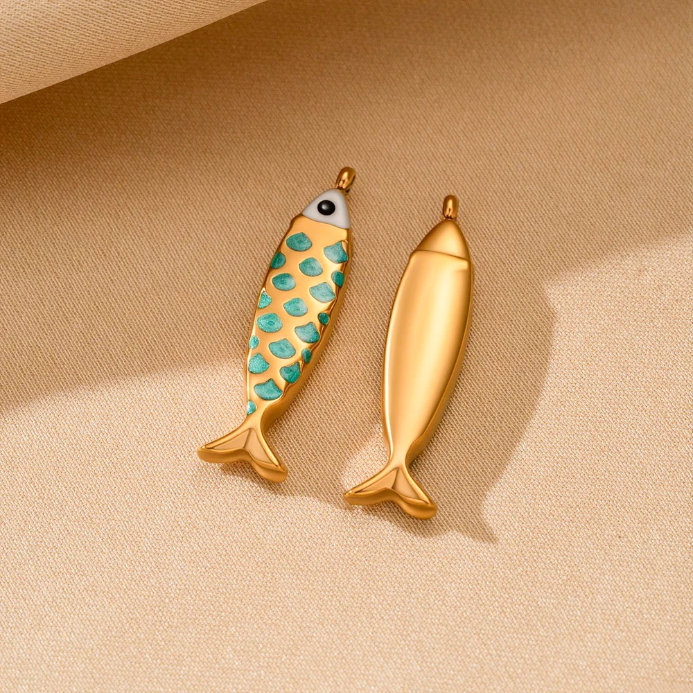 5 Stück/Set Edelstahl Niedliche Tier-Fisch-Anhänger für DIY Ohrringe Halsketten Schlüsselanhänger Schmuckherstellung Zubehör Bastelbedarf – Detail 5