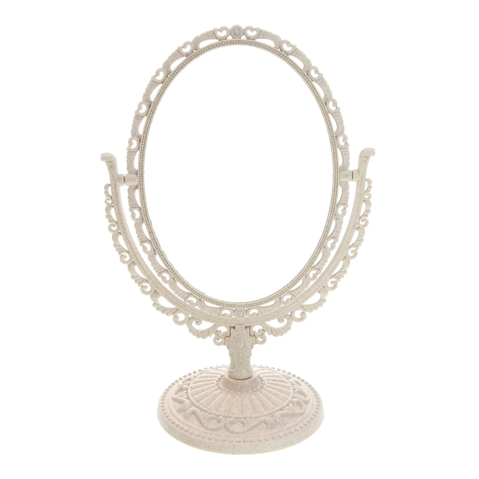 Ovale beige dubbelzijdige desktop make-upspiegel 2x vergroting 360 graden draaibare make-upspiegel