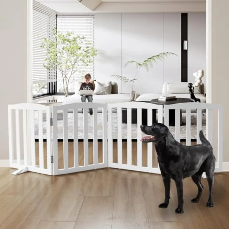

Freestanding Dog Gate IndoorDoggie Gate Foldable Dog Gates for Doorways Stairs or Hallways Wooden White Pet Gate for the House
