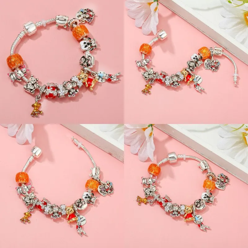 Disney Anime Beads Cute Winnie the Pooh Bear Bracelet for Women Trendy Jewelry Eeyore Piglet Tigger Pendant Charms Girls Bangles