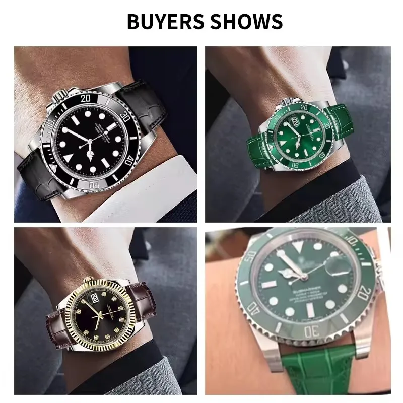 สายนาฬิกาหนังลายจระเข้สีดำ เขียว น้ำเงิน น้ำตาล สำหรับนาฬิกา Rolex SUBMARINER Yacht-Master DAYTONA GMT ขนาด 20 มม.