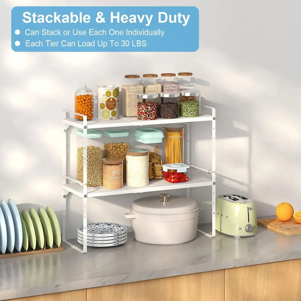 Expandable Kitchen Shelf Organizer, 2-Pack, 15.5-25.5 Adjustable, 30 lbs Capacity, Stackable Storage Racks