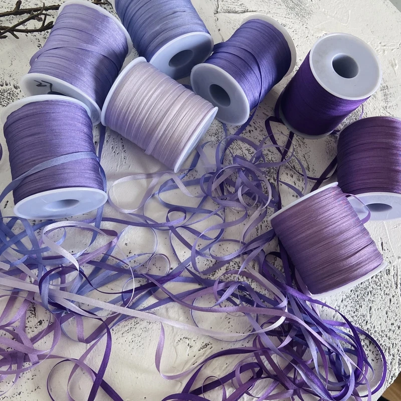 New 4mm 80Meters Silk Ribbon Set  for Embroidery Purples