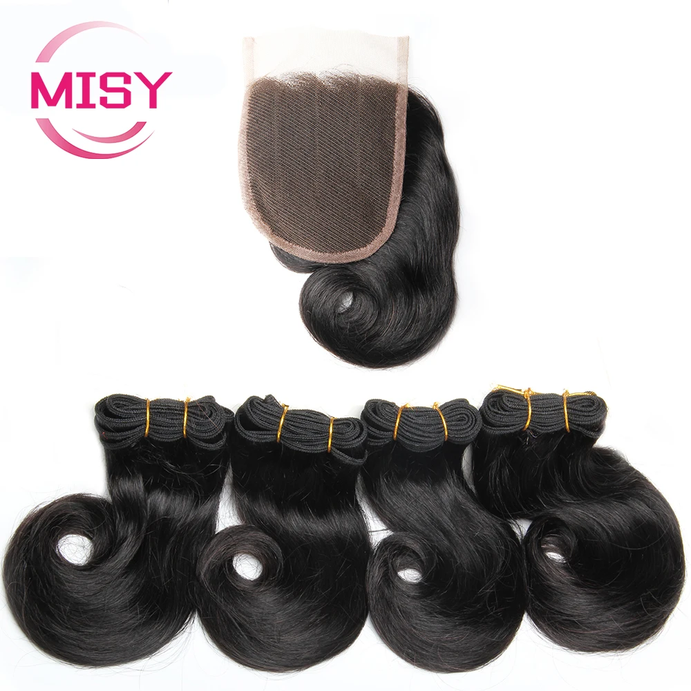 Tissage en lot brésilien Remy 100% naturel avec closure, extension de cheveux à double proximité pour femmes, 4 lots