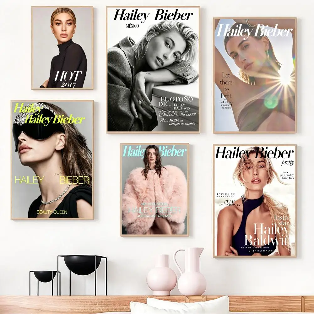 actress Hailey Bieber Poster Poster HD Frameless Creamy Style Home Decor Wall Art for Living Room Bedroom Gift