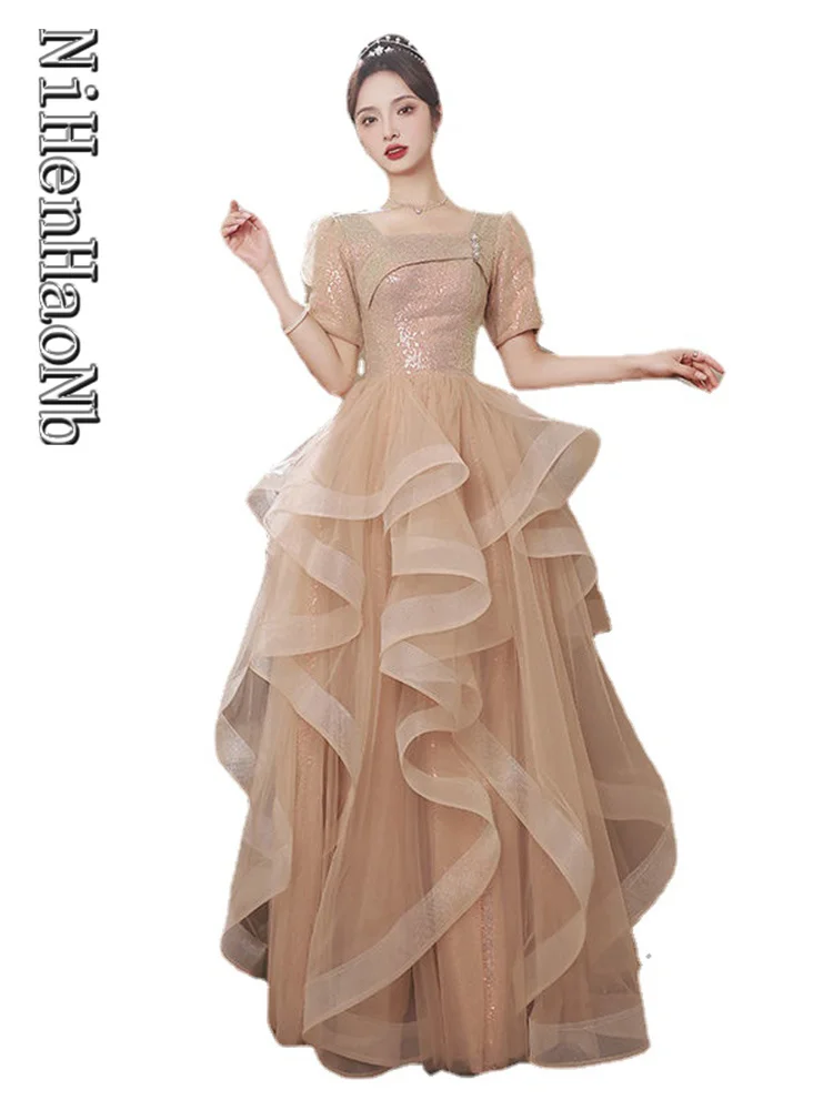 

Женские платья Quinceanera 2023, элегантные роскошные тюлевые длинные вечерние платья длиной до пола с квадратным вырезом для свадебной вечеринки