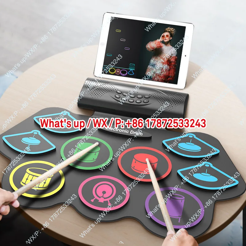 Bluetooth portable hand roll electronic drum for beginners to practice drumming, percussion instruments, jazz drums
