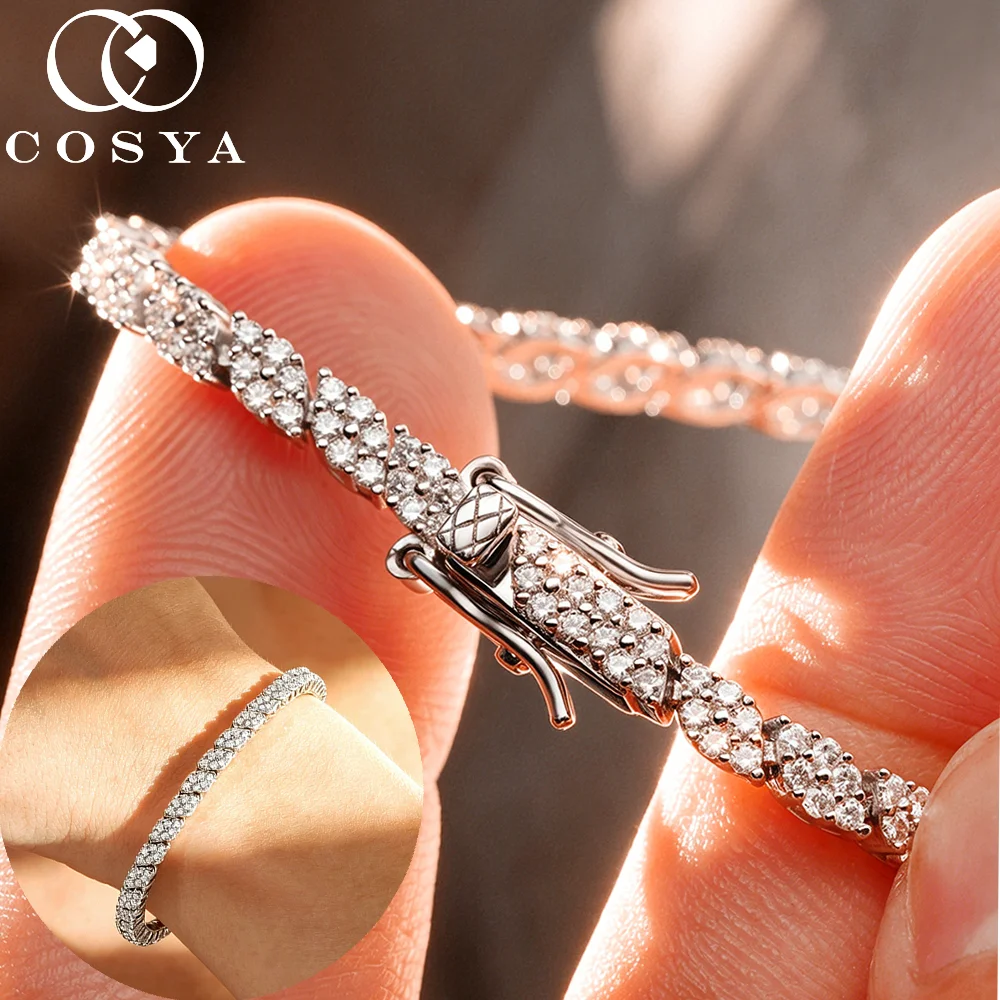 

Браслет-цепочка COSYA из муассанита и серебра S925 для женщин и мужчин, сияющий, цвет D, VVS1, лабораторный бриллиант, изысканные ювелирные изделия