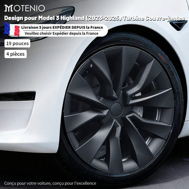4 pièces de couvre-roues de style turbine de 19 pouces pour Tesla Model 3 Highland (2023-2026) Performance