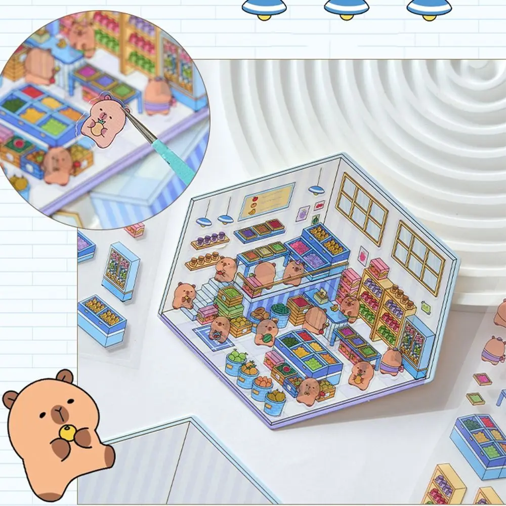 

Cartoon Capybara Miniature Scene 3D Stickers DIY 3D Visual Stacking Sticker Notebook Sticker