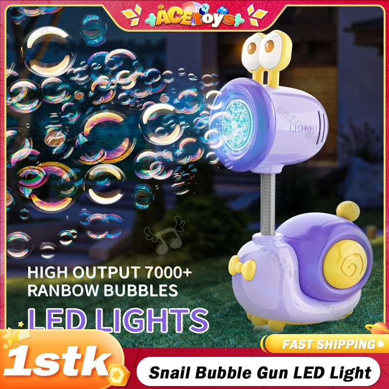 

Snail Bubbles Machine Blowing Bubble Gun Electric LED Light Automatic 20 Holes Soap Bubbles Outdoor Weeding Toys for Kids Gifts