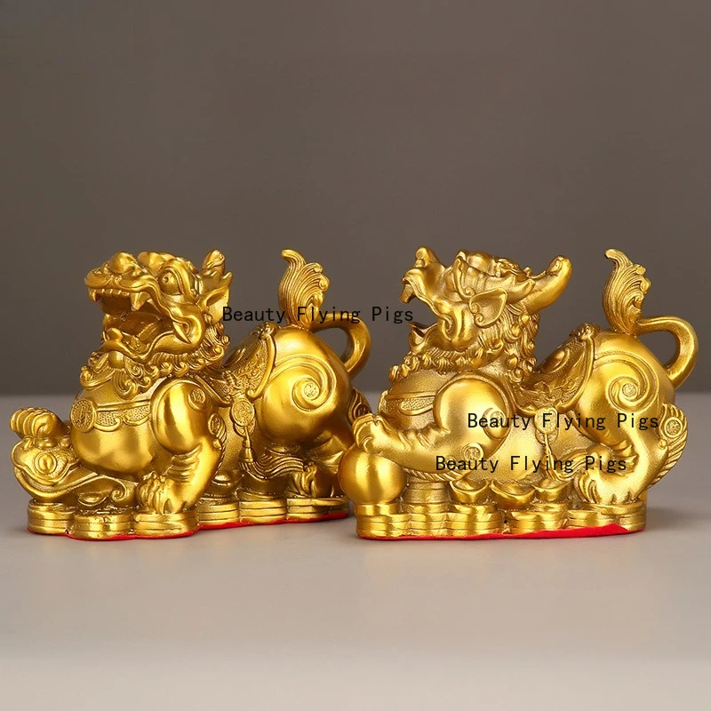 1 Pair Metal Pixiu Ornament Home Decoration Zhaocai Pixiu Ornament Chinese Feng Shui Accessories Metal Crafts Height 6.5-14cm