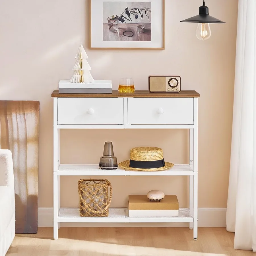 طاولة كونسول ضيقة 29.5 مع درجين من القماش وأرفف تخزين 3 طبقات لمدخل غرفة المعيشة أو خلف الأريكة المدمجة #5