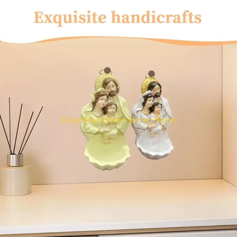 92MF Artistic Nativity Scene Ornament Resins Religious Holy Family Sculpture Hanging Water Font For Shelf Mantels Decorating