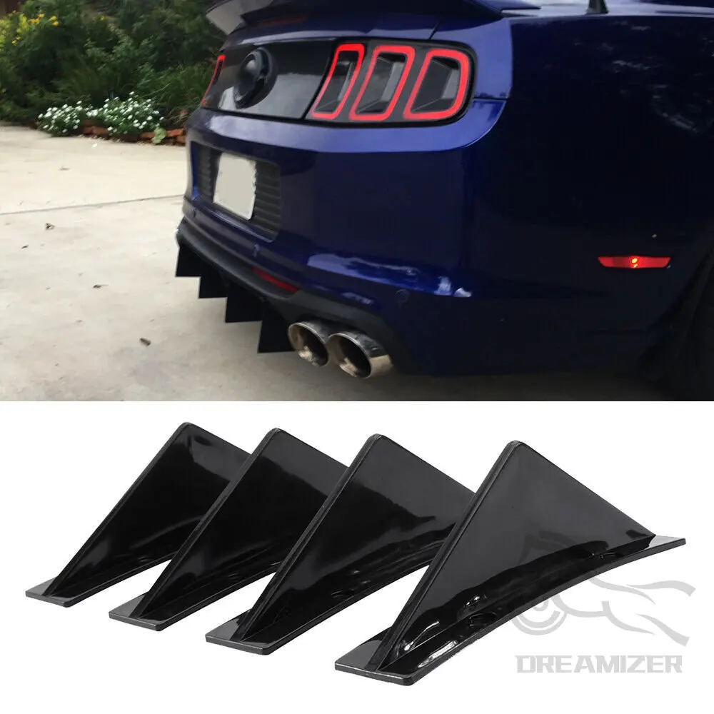 Car Curved Rear Bumper Diffuser Shark Fins Spoiler Lip Splitter Universal Protector Guard  For Ford Mustang GT 2005-2021