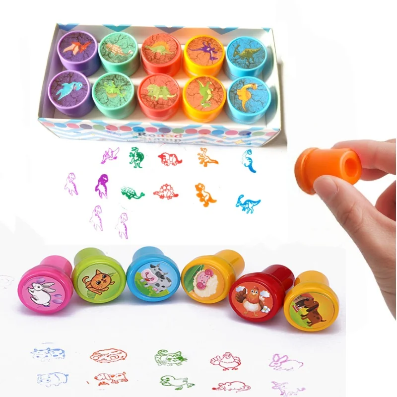 10pcs Assorted Stamps for Kids Self-ink Stamps Children Toy Stamps Smiley Face Seal Scrapbooking DIY Painting Photo Album Decor
