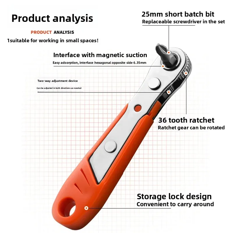 20 in 1 Mini 36 tooth ratchet screwdriver narrow small space gap maintenance operation batch head socket L-shaped turning wrench