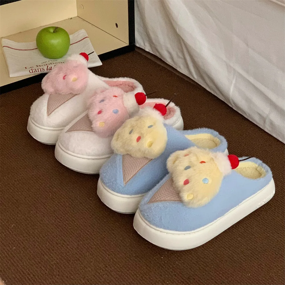 

Winter plush cotton shoes cartoon cute ice cream slippers women's indoor home thick sole warm comfortable non-slip shoes