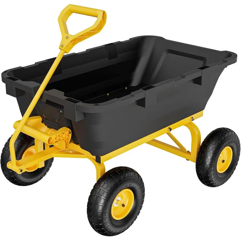 

Heavy Duty Dump Cart Wagon, 770LBS Quick-Release Dump Poly Wheelbarrow, 10in All-Terrain Pneumatic Tires Garden Wagon for Garden