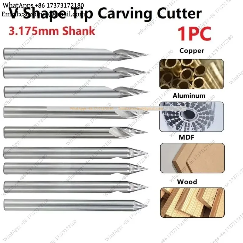 JS03 1pc 3.175mm Shank V Groove Carving Cutter 20 30 45 60 Degree Milling Tool Tungsten Carbide Router Bit for PCB 3D Engraving