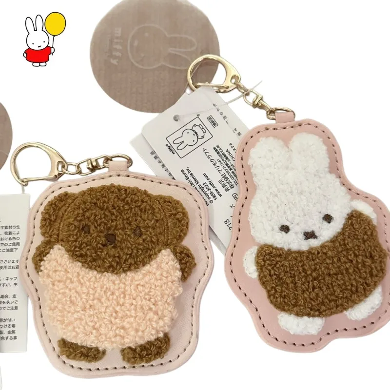 

Cute Cartoon Miffy Super Cute Creative Embroidered Leather Bunny Bear Pendant Keychain Bag Accessory Kawaii Toy Gift