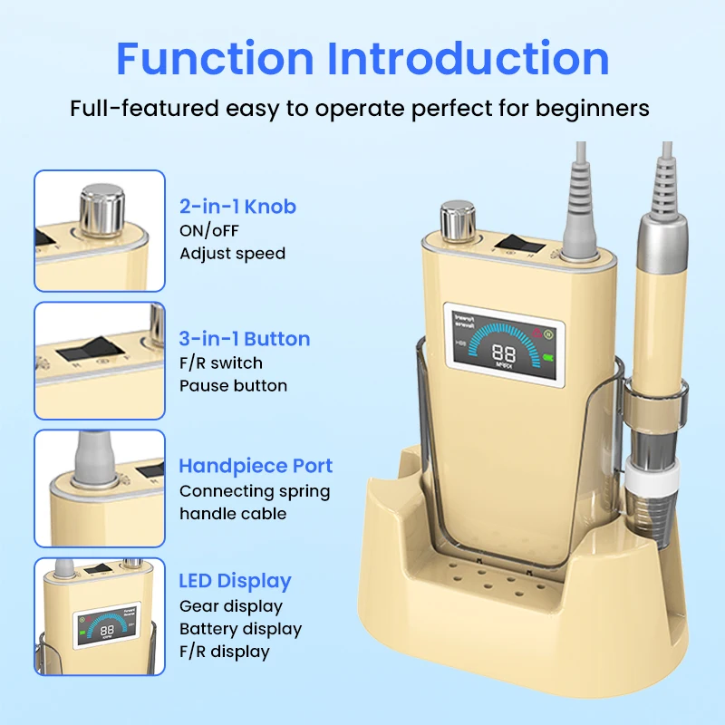 New Rechargeable Portable Nail Grinder Strong Speed 35000 Revolutions Per Minute Electric Professional Nail Drill Machine