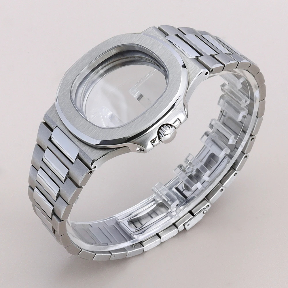 

Ultra thin 43.3mm Silvery Steel Watch Case Sapphire Crystal For Miyota 9015 Movement 30mm Dial Solid Steel Bracelet Mod Nautilus
