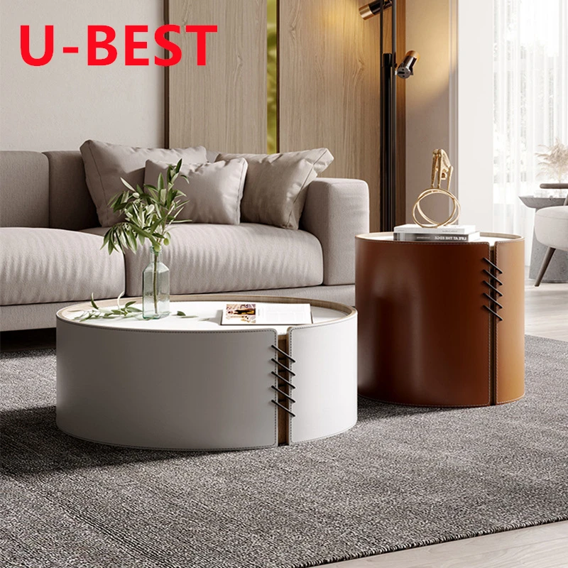 Mesa de centro de mármol blanco de lujo, soporte de Tv de piedra, almacenamiento moderno, juego de mesas de centro de madera negra, novedad de U-BEST