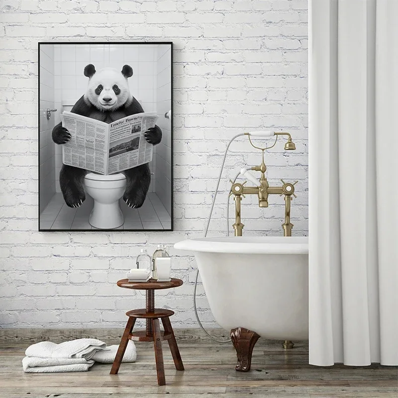 Multiple sizes 1pc frameless Canvas Painting Funny Animal Sitting on Toilet Poster Wolf Panda Raccoon Otter Zebra Lion Bear Frog
