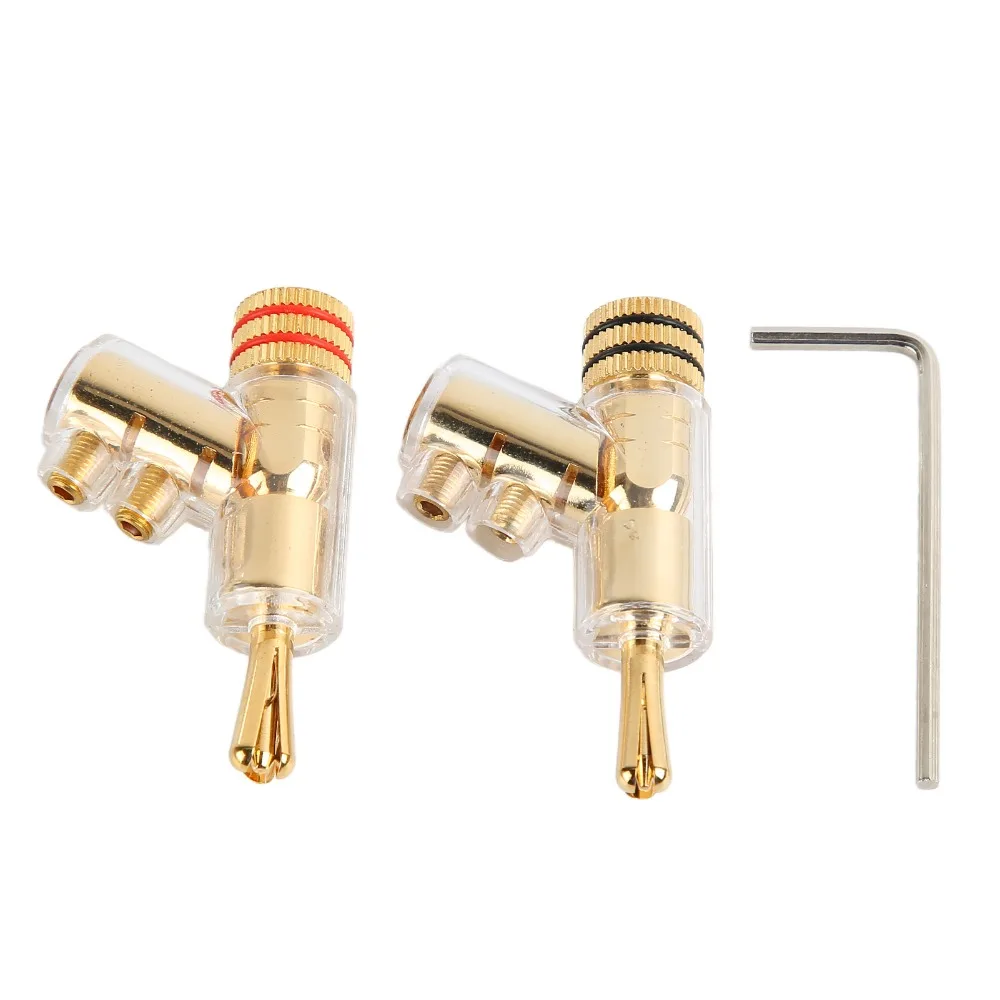 1 Pair Gold Plated Locking Banana Plugs Double Screw Fixing Copper Core Speaker Wire Connectors Solderless Speaker Plugs