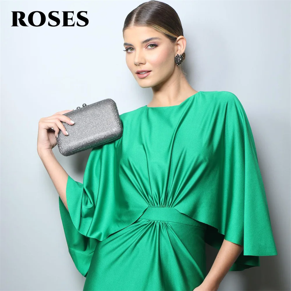 ROSES O Neck Green Charming Prom Dress Gown Three Quarter Stain Formal Gowns Beach Drop Shipping Evening Gown vestidos de noche