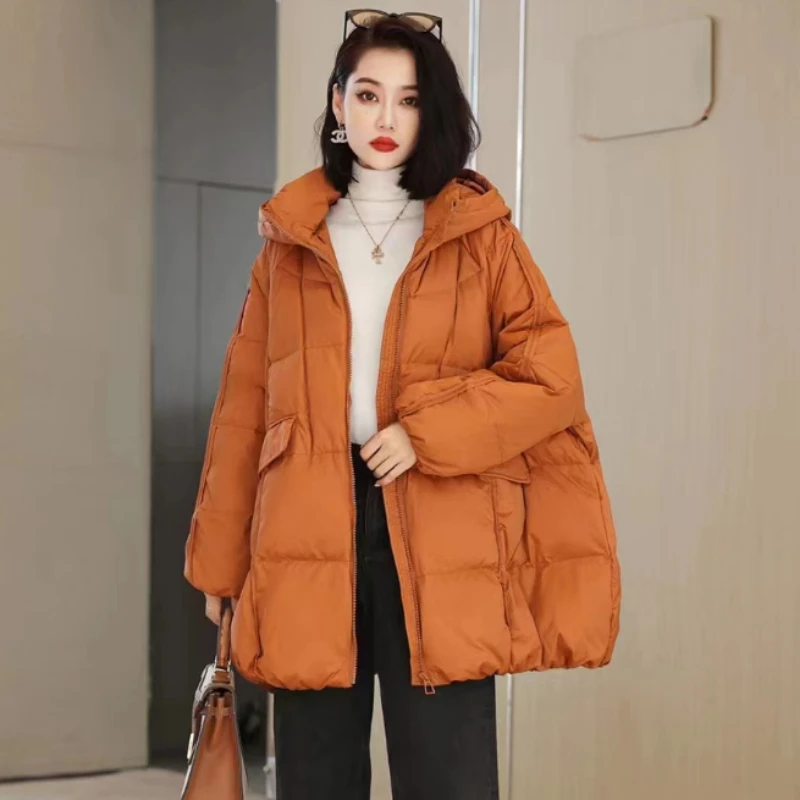 Jaqueta feminina 90% pato branco para baixo jaqueta com capuz outono inverno quente oversize puffer casaco casual solto grosso parkas feminino outwear