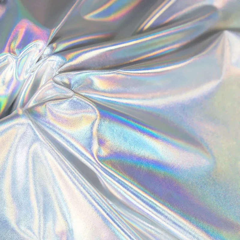 Shiny Silver Iridescent Spandex Fabric Stretchy for DIY Sewing Material Wedding Dress Garment Wide 150cm Sold By The Meter