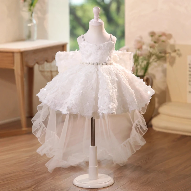

2026 Flower Girl Wedding Dress Girls Party Gown Children Host Pageant Performance Outfit Piano Recital Princess Formal Costume