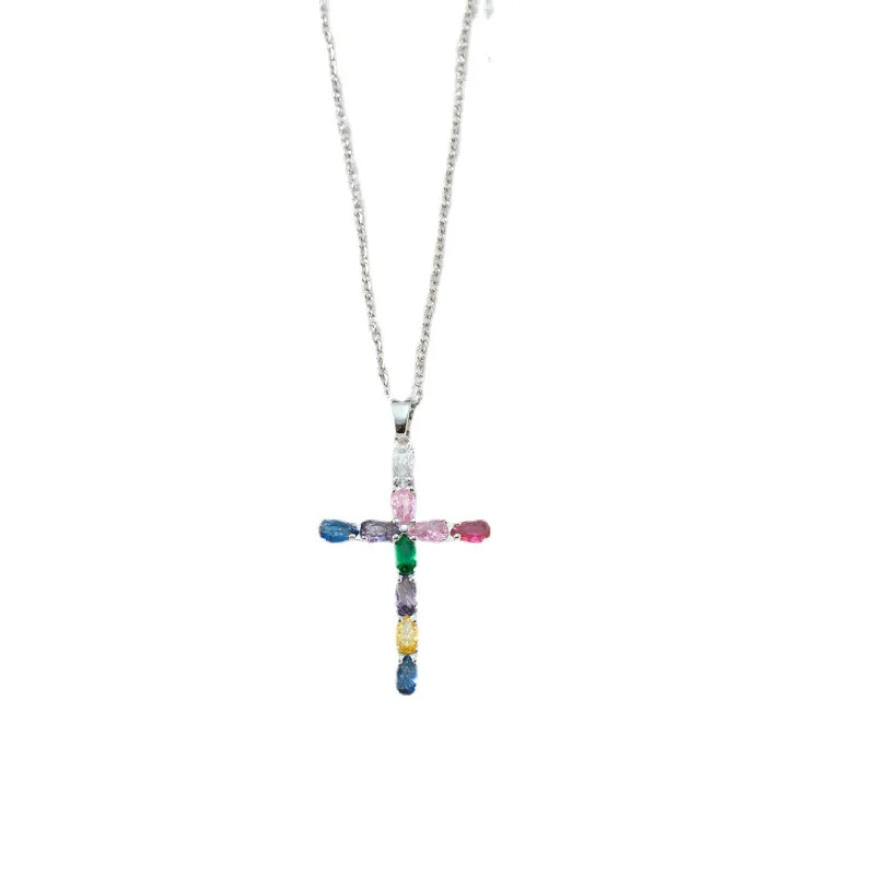 Simple Classic Geometric Cross Pendant Necklace Unisex Color Preservation Electroplated Micro-inlaid Zircon Necklace