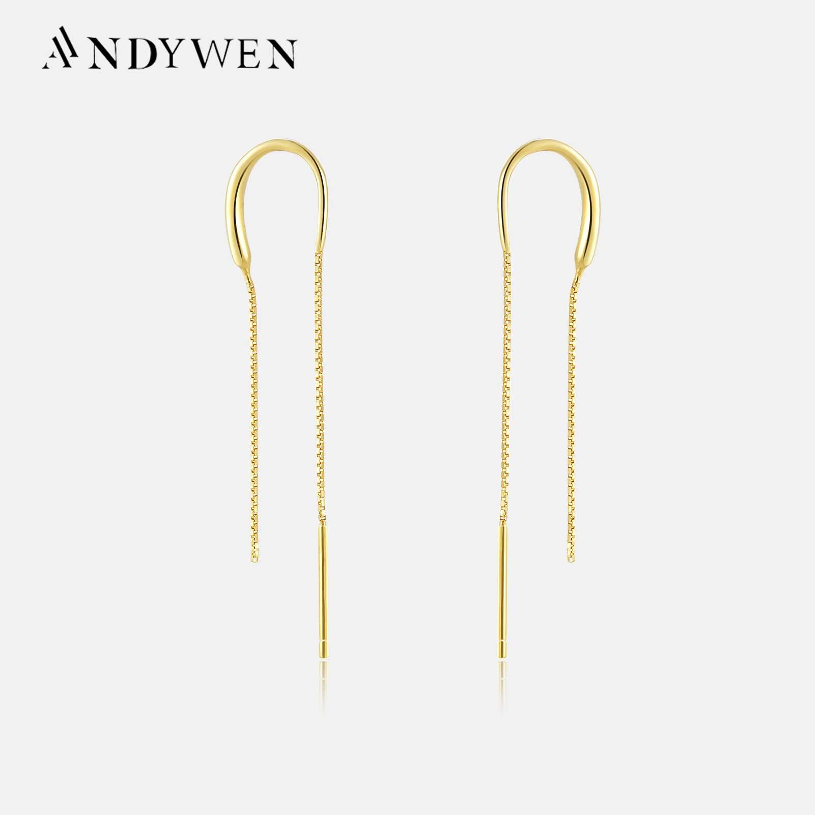 

ANDYWEN 925 Sterling Silver Gold Chain Piercing Drop Earring Long Chains Thread Pin Luxury Spain Rock Jewelry Ohrringe Pendiente